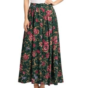Vintage CAPACITY 90s Floral Maxi Skirt Button Front Boho Green Bloom Size S